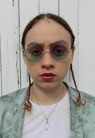 GREEN TINT LENS SMALL ROUND SUNGLASSES