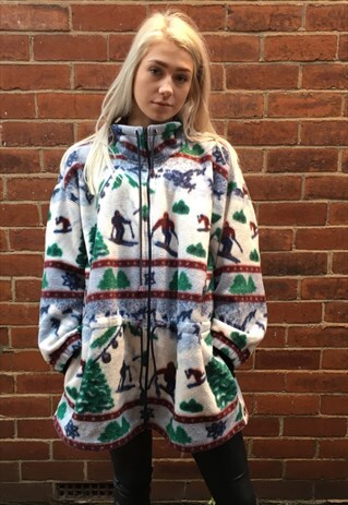 VINTAGE OVERSIZED SKI WINTER FLEECE JACKET OVERCOAT L XL