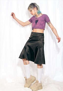 Vintage Skirt Y2K Frilly Midi in Black Satin