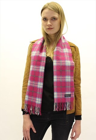 VINTAGE CASHMERE CHECKED SCARF FUSHIA-AS60