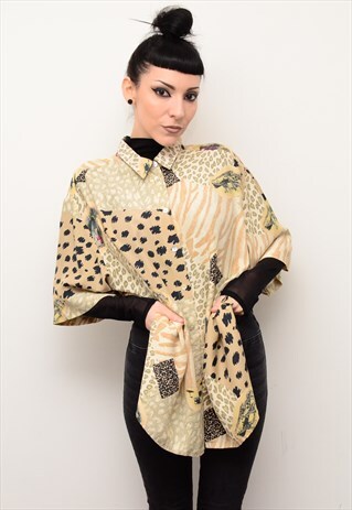 VINTAGE 90'S ANIMAL INDIE PATTERNED OVERSIZED SHIRT