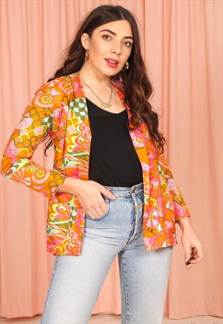 VINTAGE 70S SATIN BLAZER IN ABSTRACT PATTERN