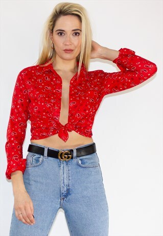 VINTAGE 80'S RED PAISLEY PRINT BLOUSE