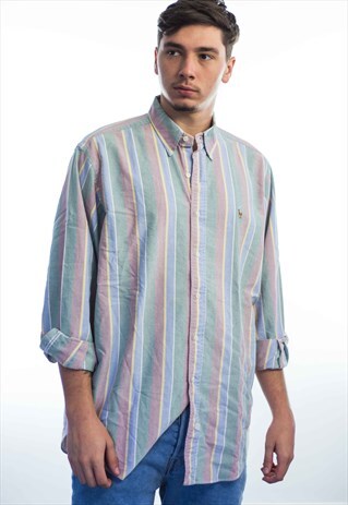 VINTAGE POLO RALPH LAUREN LOGO PASTEL SHIRT 90S X 14.2