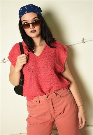 VINTAGE 90S RETRO HANDMADE KNIT PINK GILET TOP