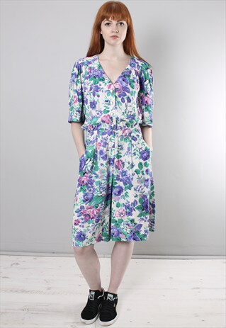 VINTAGE 80S FLORAL PATTERNED BUTTON CULOTTE PLAYSUIT