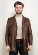 Vintage 70's Men Leather Blazer Jacket in Brown