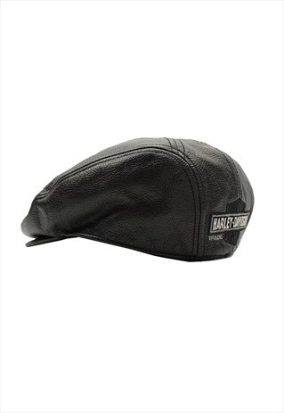 RARE HARLEY DAVIDSON Y2K BLACK LEATHER EMBROIDERED CAP
