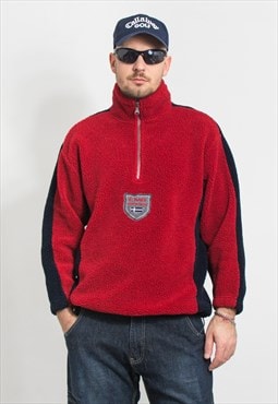 Vintage fleece in red Campagnolo ski sweatshirt men size M