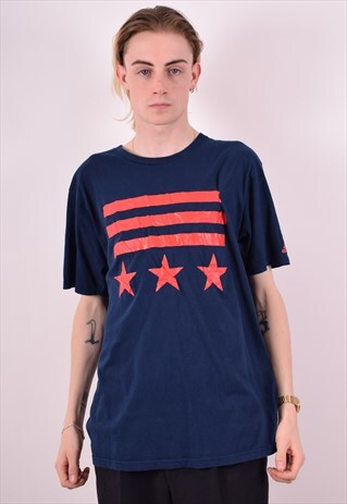 ADIDAS MENS VINTAGE T-SHIRT TOP XL NAVY BLUE 90S