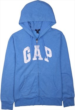 Vintage 90's Gap Hoodie Spellout Full Zip Up Blue Large