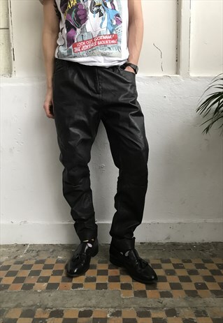 VINTAGE 90' OLDSCHOOL COOL UNISEX LEATHER BLACK TROUSERS