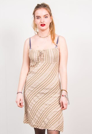 VINTAGE 90'S PASTEL PINK & GREEN STRIPED MINI DRESS