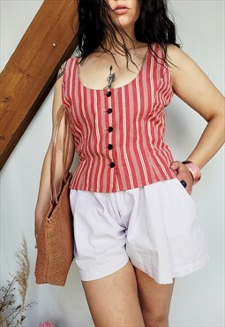 Vintage 90s red striped buttons down corset top