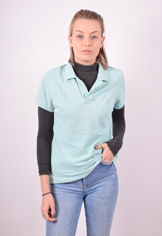 RALPH LAUREN WOMENS VINTAGE POLO SHIRT LARGE BLUE 90S