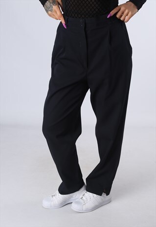 HIGH WAISTED TROUSERS WIDE TAPERED LEG UK 16 (HK5M)