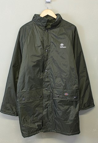 VINTAGE DICKIES PUFFER COAT GREEN BUTTON UP WITH LOGO 90S