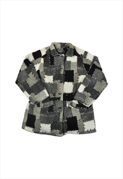 Vintage Fleece Jacket Retro Pattern Grey Ladies XL