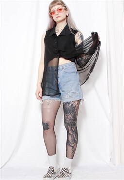 80s vintage 90s grunge black sheer bell vest crop top shirt