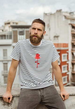 RED ROSE BLACK STRIPE T-SHIRT