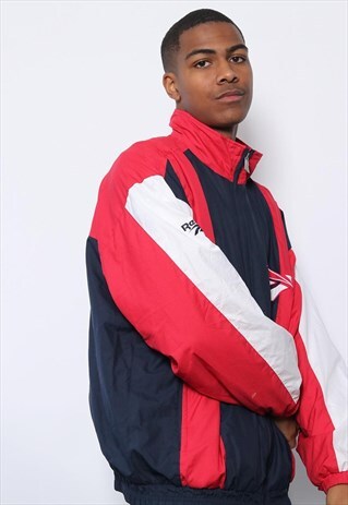 VINTAGE REEBOK LOGO TRACK JACKET RED AND BLUE