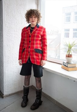 Vintage 80's Red Checked Long Fit Blazer Jacket