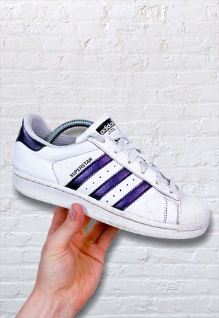 VINTAGE ADIDAS SUPERSTARS TRAINERS WHITE PURPLE UK 4 WOMENS