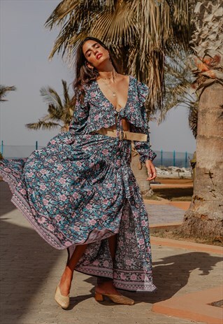 LADIES FLORAL PRINT MAXI SKIRT