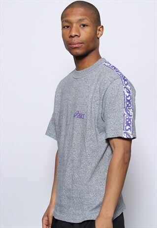 VINTAGE ASICS T-SHIRT TAPE LOGO GREY