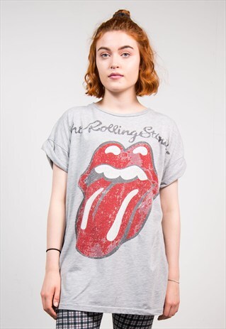 90'S VINTAGE GREY ROLLING STONES GRUNGE BAND T-SHIRT