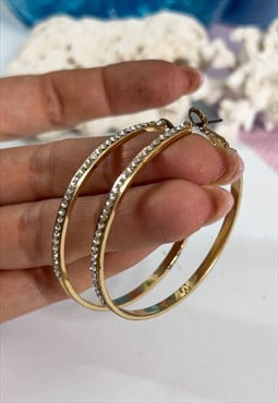 1990's Gold Sparkly Diamante Hoops