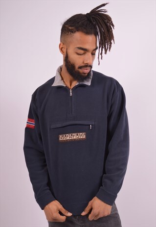 NAPAPIJRI MENS VINTAGE FLEECE JUMPER MEDIUM BLUE 90S