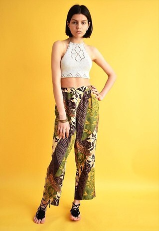 90'S HIGH WAIST HAREM LOOSE ABSTRACT JUNGLE PATTERN TROUSERS