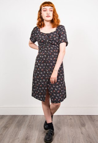 VINTAGE 90'S POLKA DOT & FLORAL PATTERN DRESS