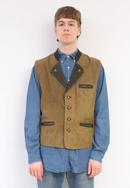 Trachten Vintage Men UK 48 US Real Leather Waistcoat Vest 