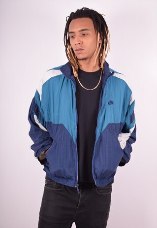 NIKE MENS VINTAGE TRACKSUIT TOP JACKET MEDIUM BLUE 90S