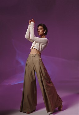  Wide leg striped palazzo pants pants in beige color