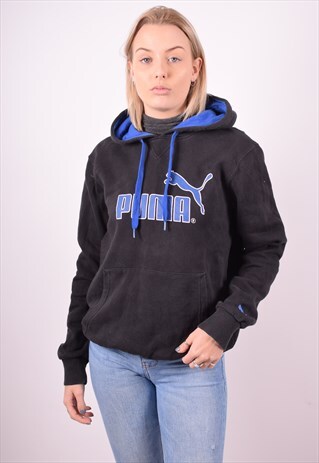 PUMA WOMENS VINTAGE HOODIE JUMPER SMALL BLACK 90S