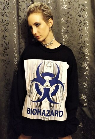 LOOSE FIT OVERSIZE RAW FINISH BIO HAZARD PRINT SWEATSHIRT