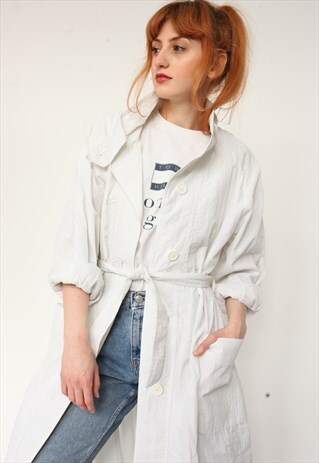 VINTAGE 80'S WHITE OVERSOAT TRENCH COAT