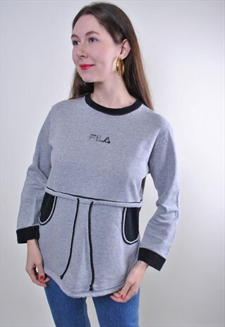 VINTAGE FILA SWEATSHIRT, 90S SPORT PULLOVER, GRAY LACE SHIRT