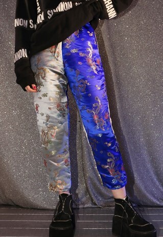 HIGH WAIST DRAGON PRINT TROUSERS IN CONTRAST COLOURS
