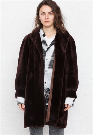 VINTAGE BROWN FAUX FUR COAT