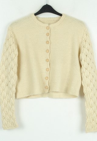 Wool Cropped Cardigan Sweater Fisherman Jumper Cable Knit