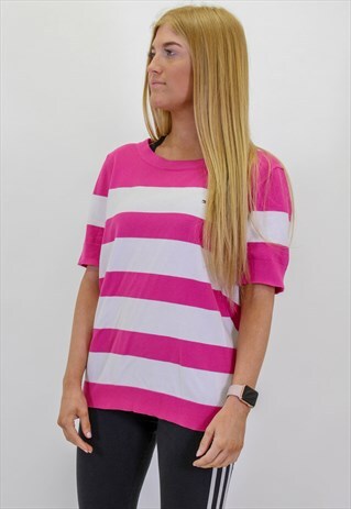 VINTAGE TOMMY HILFIGER SHORT SLEEVE STRIPED SWEATER IN PINK