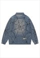 SPIDER WEB DENIM JACKET PUNK VARSITY GRUNGE GOTH JEAN BOMBER