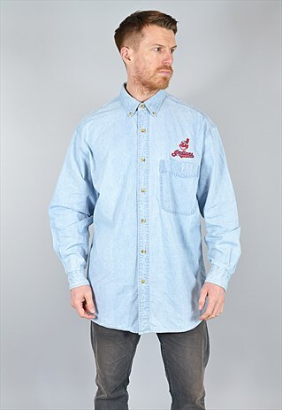 VINTAGE LEE LIGHT BLUE CLEVELAND INDIANS DENIM MLB SHIRT