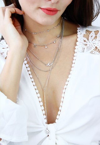 SILVER CHARM MULTI LAYER CHAIN NECKLACE