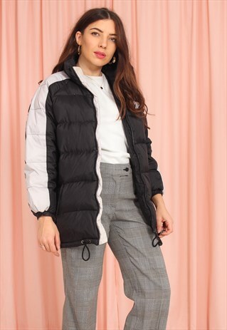VINTAGE 90S BLACK PUFFER JACKET WITH WHITE SLEEVES