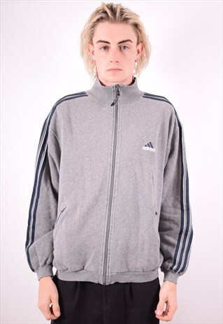 ADIDAS MENS VINTAGE TRACKSUIT TOP JACKET MEDIUM GREY 90S